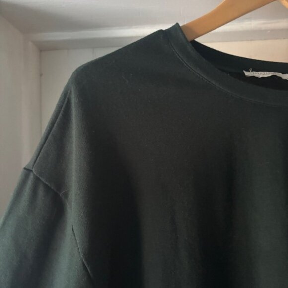 Zara Trafaluc Hunter Green Wide Long Sleeve Top Faux Fur Cuff Size S - Picture 2 of 11